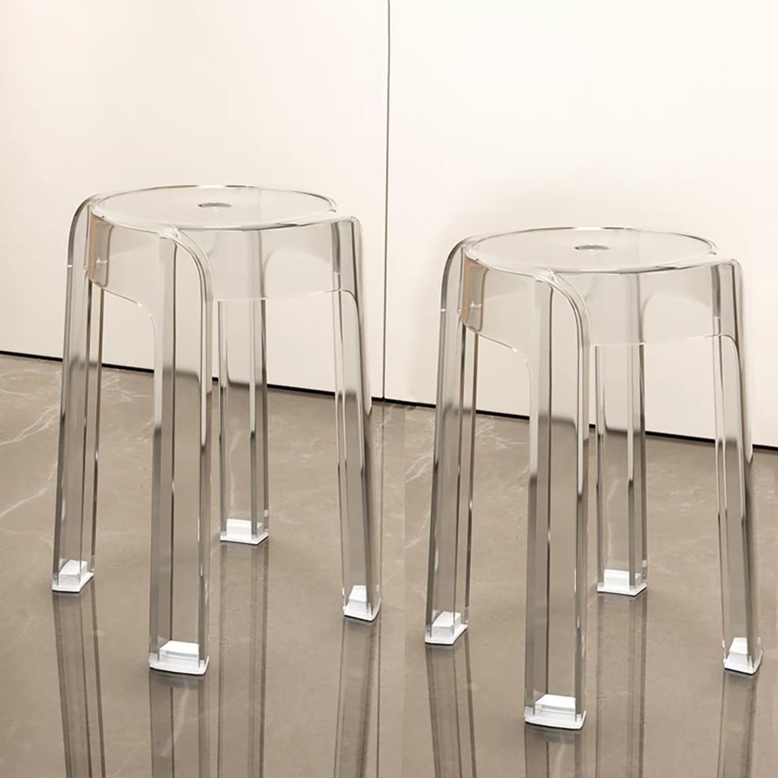 Clear Dining Stool Set of 2, Modern Backless Acrylic Bar Stools, Transparent Stackable Counter Stool for Kitchen Island Dining Room Restaurant, Clear