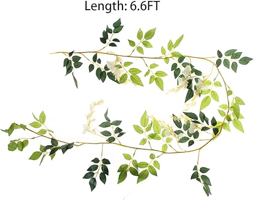 Miniatura 5 de 2 guirnaldas artificiales de seda de 6.6 pies, flores artificiales de seda colgantes, hojas verdes, hiedra para el hogar, jardín, boda, decoración