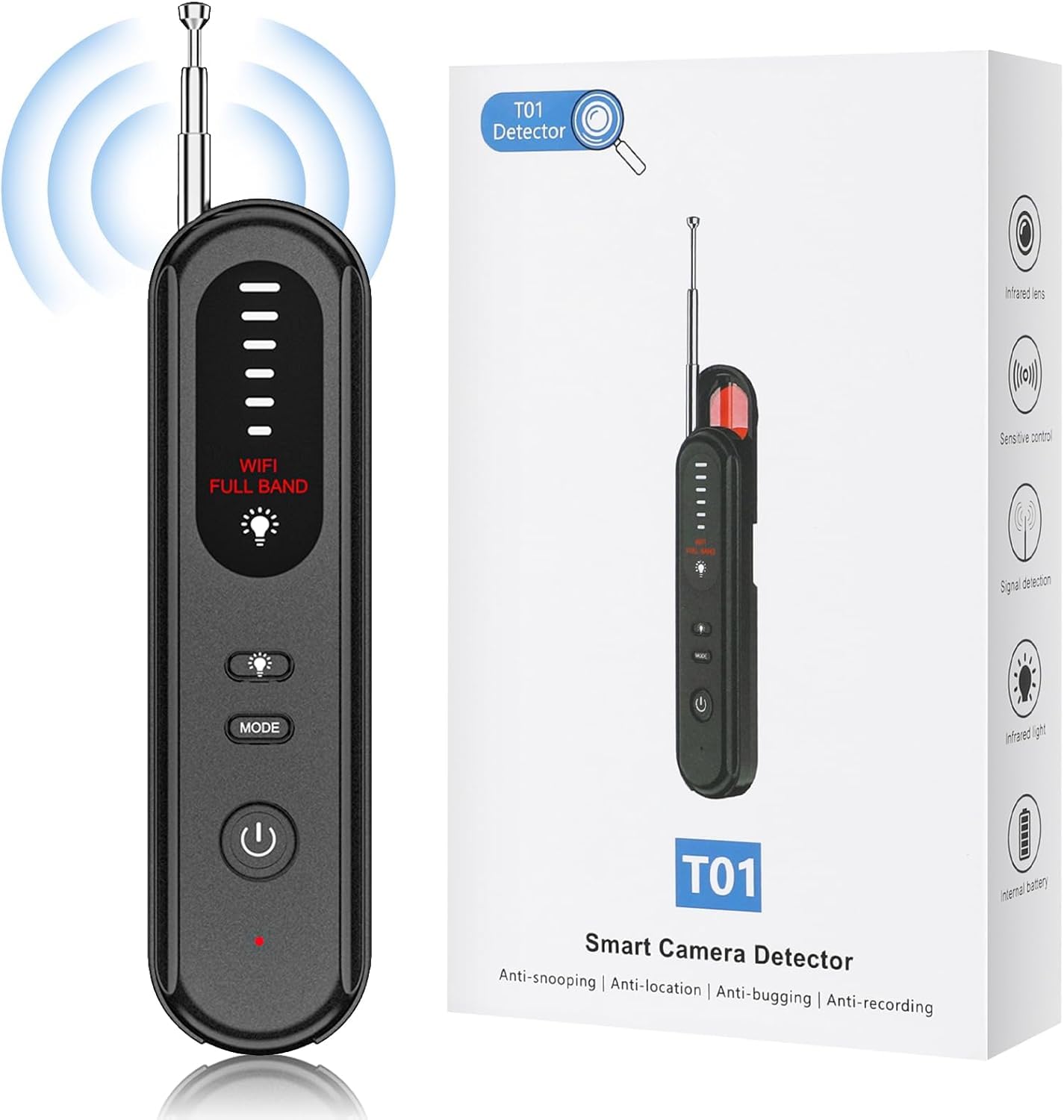JASYXO Spy Hidden Camera Detector - Hidden Device GPS Detector, Bug Detector, Camera Detector for Hotels, Travel, Office, 5 Levels Sensitivity-Rechargeable Anti-Spy Device-1pcs-image-12