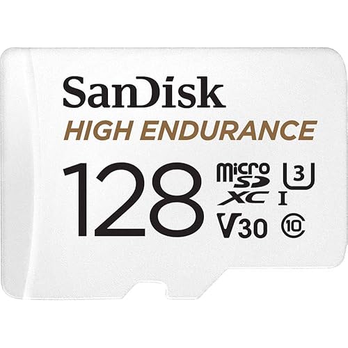 SANDISK 128GB High Endurance Video microSDXC Card with Adapter for dash cam and home monitoring systems - C10, U3, V30, 4K UHD, Micro SD Card - SDSQQNR-128G-GN6IA