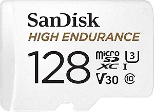 SanDisk 128GB High Endurance Video MicroSDXC Card with Adapter for Dash Cam and Home Monitoring systems - C10, U3, V30, 4K UHD, Micro SD Card - SDSQQNR-128G-GN6IA