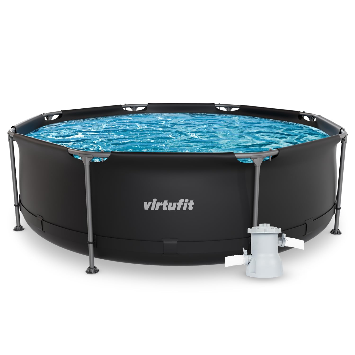 VirtuFit Piscina rotonda con telaio per piscina – 244 cm – Facile da montare – Pompa filtro e cartuccia – Installazione rapida