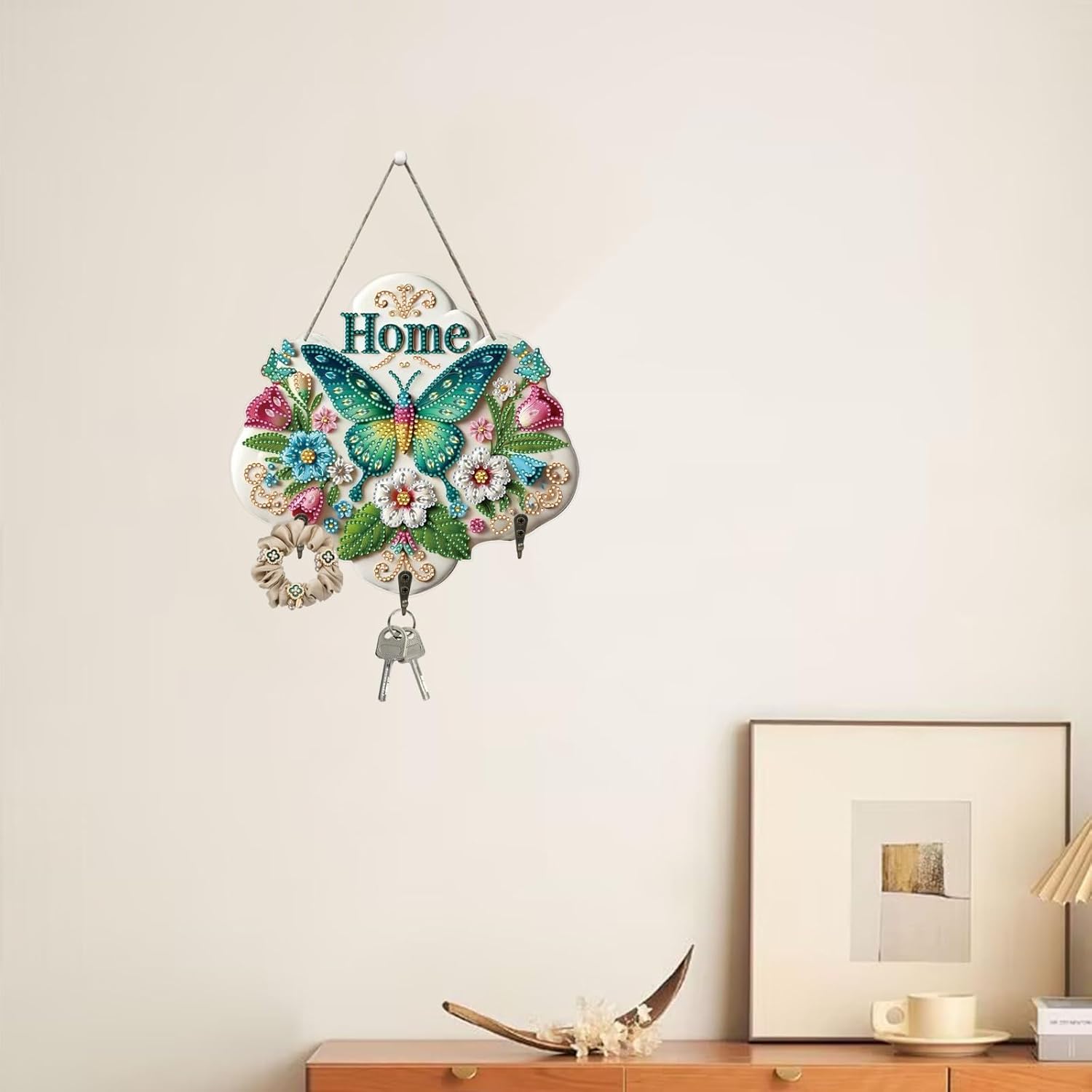 DIY Hanging Diamonds Art Painting Kits, Creative 5D Hummingbird Butterfly Welcome Hanging Ornament Window Pendants Wreath Kits with Hook-2PCS-A