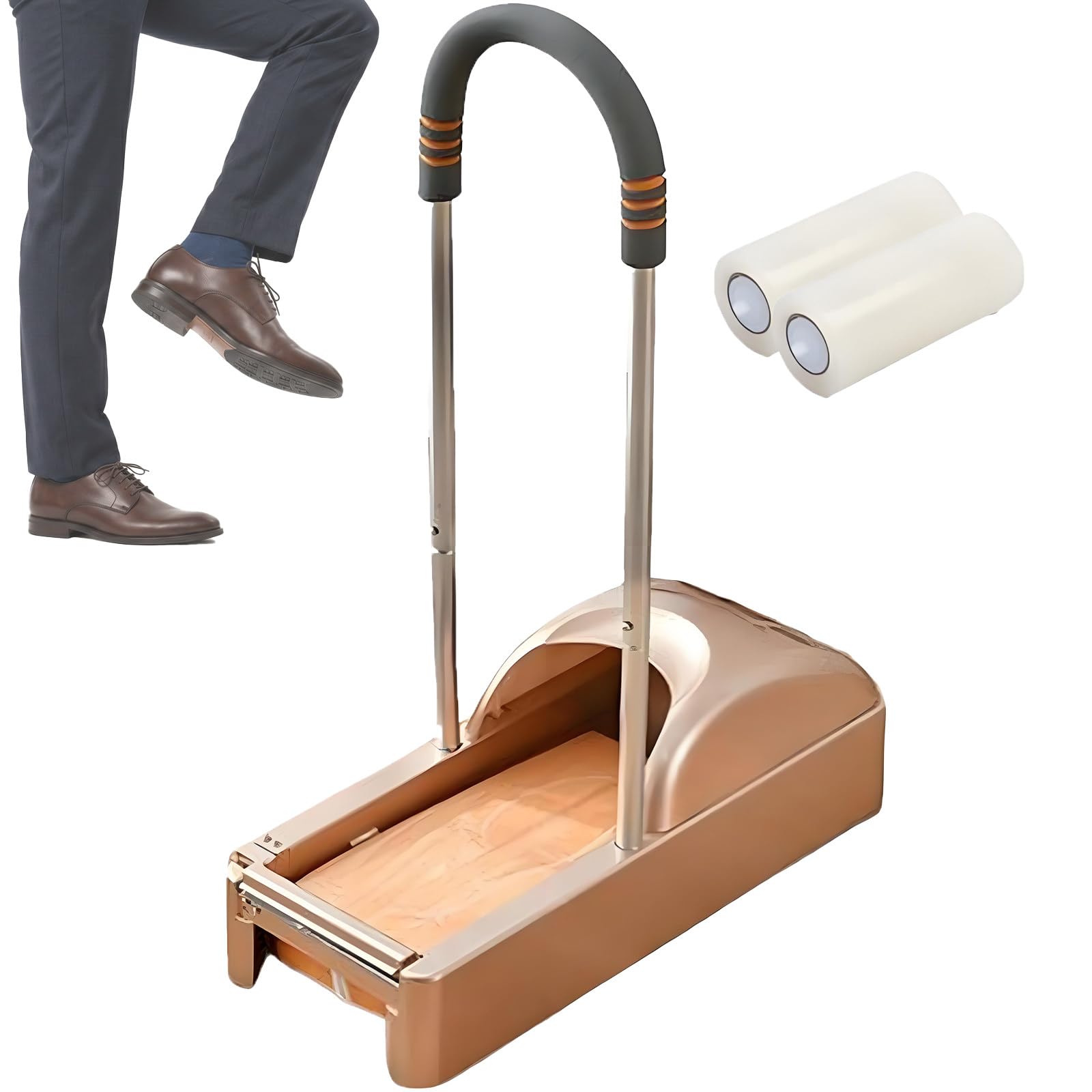 Couvre-chaussures jetables pour l'intérieur, 1200 utilisations, design antidérapant, support de main, comprend 2 rouleaux de film de chaussures, idéal pour la maison et le bureau