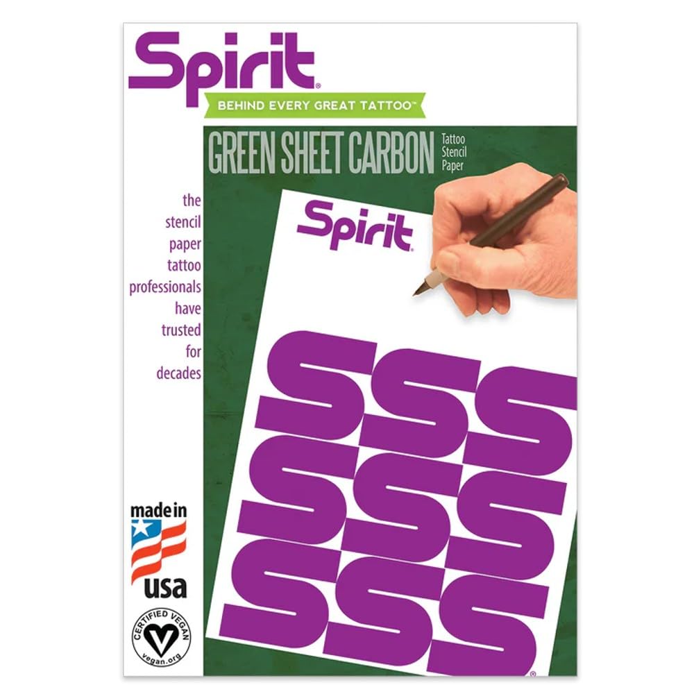 Spirit® Green Sheet Carbon Tattoo Stencil Transfer Paper, 8.5" X 11" - 200 Sheets, Certified Vegan, Proudly Made in the USA