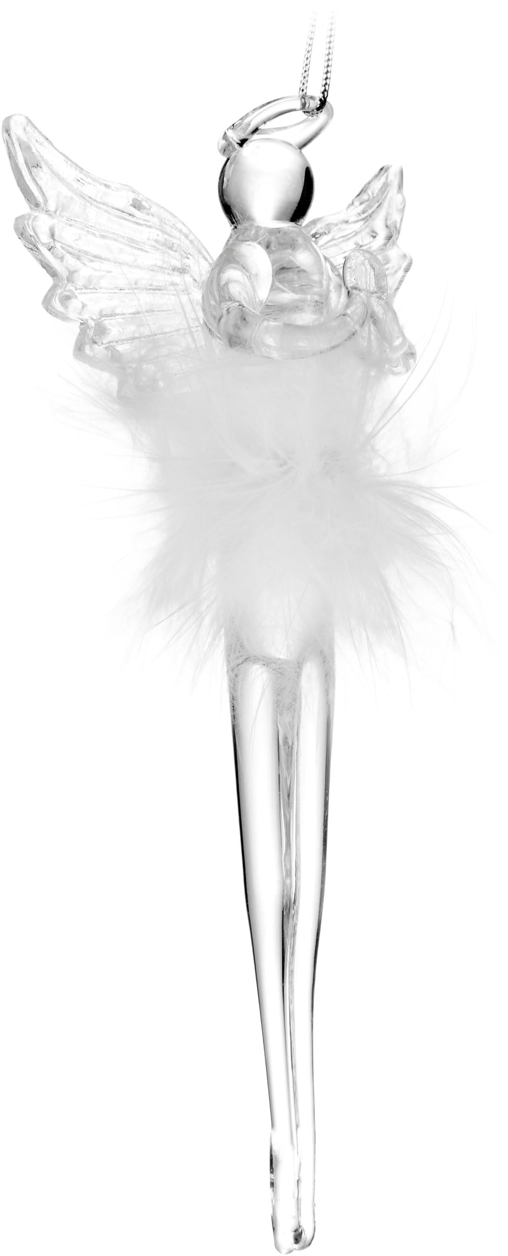 BRUBAKER Lot de 12 décorations de Noël en verre - Ange gardien - Pendentif de sapin de Noël transparent avec robe en plume - Pendentif de Noël - Décoration d'arbre de Noël - Ange en verre - Boule de
