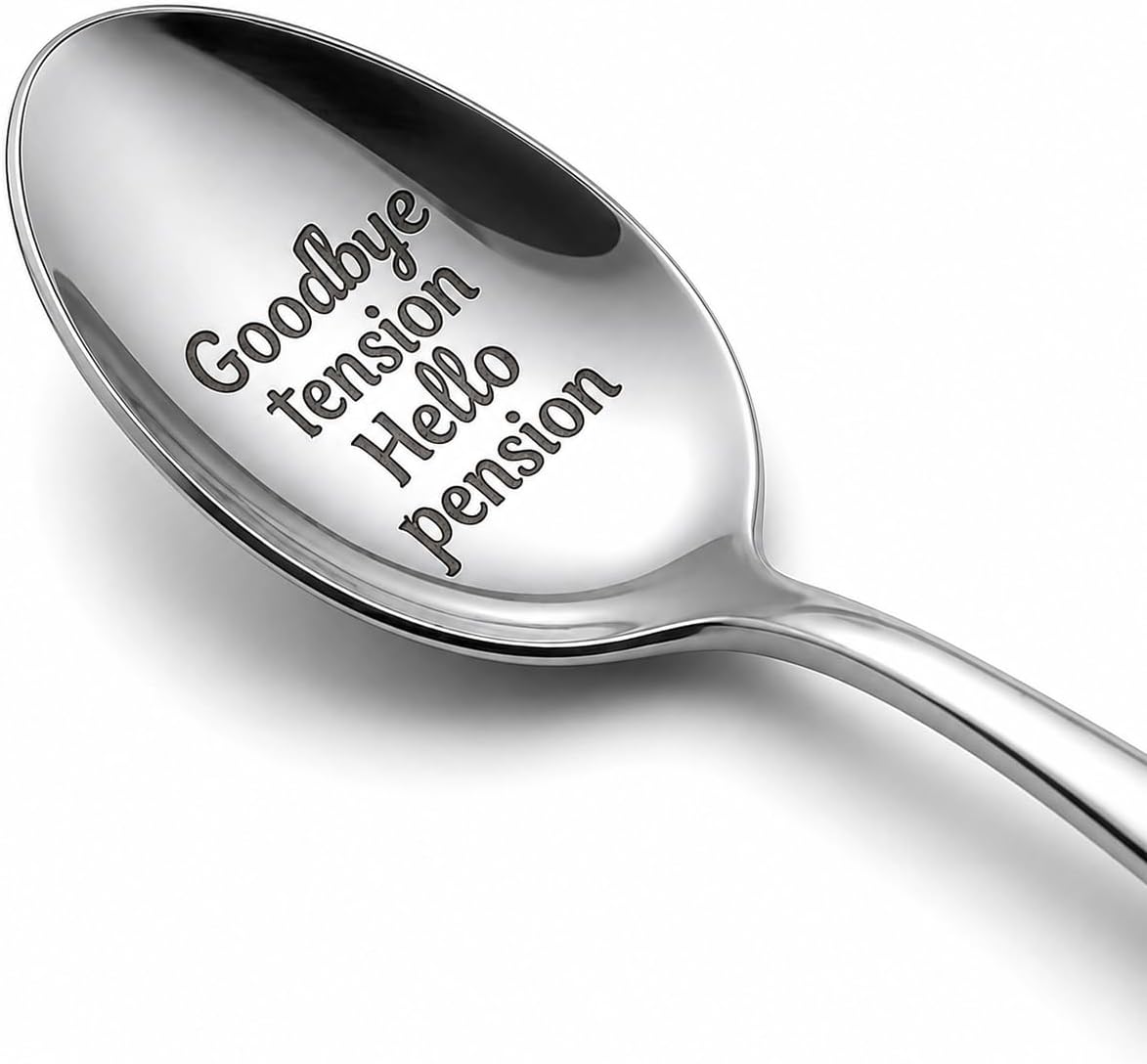 Good Bye Tension Hello Pension Coffee Spoon, Engraved Stainless Steel Coffee Spoon, Retirement Gifts for Women Men, Coworker Retirement Gift, Pension Party Gift, Retirement Present