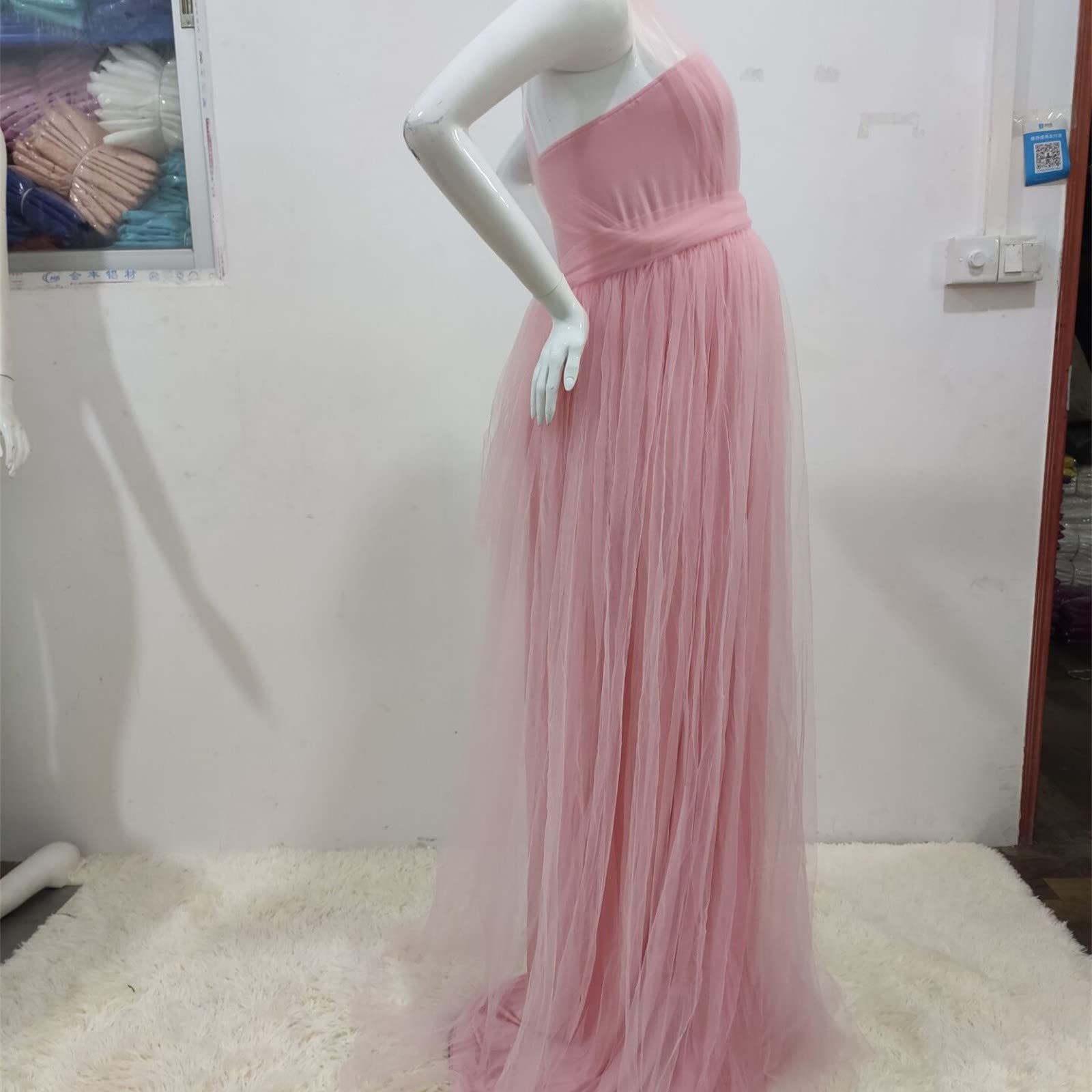 Robe Tulle Grossesse Dentelle Shooting Photo sans Manches Col V Robe Maternité Fête Soirée Cérémonie Photographie Maxi Robe Grossesse Chic Et Elegant Pas Cher Mariage