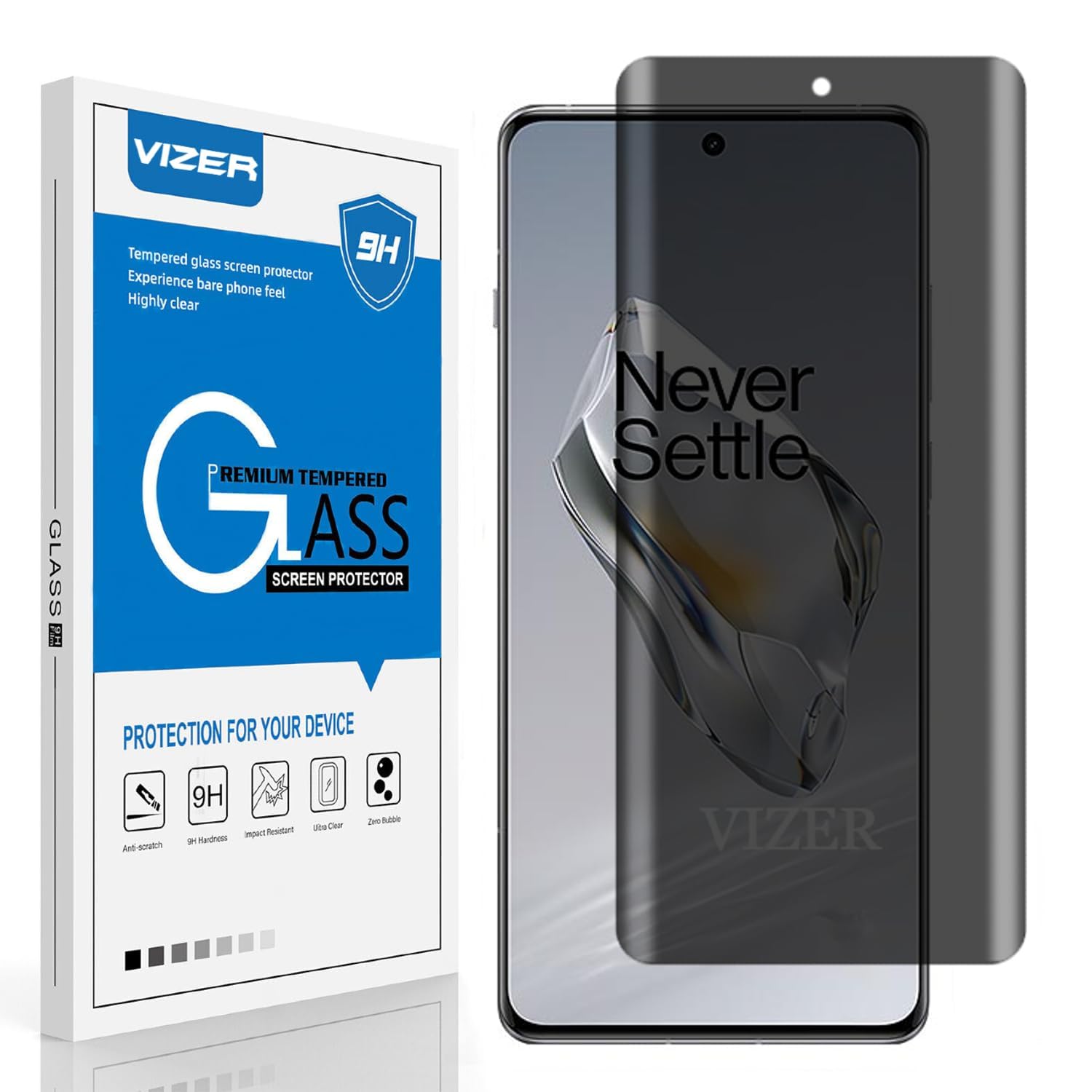 GiiYoon Vizer For Oneplus 12 Privacy Screen Protector, Anti-Spy, 9H Hardness 3D Curved Full Coverage, Support Fingerprint Unlock UV Tempered Glass For (Oneplus 12)