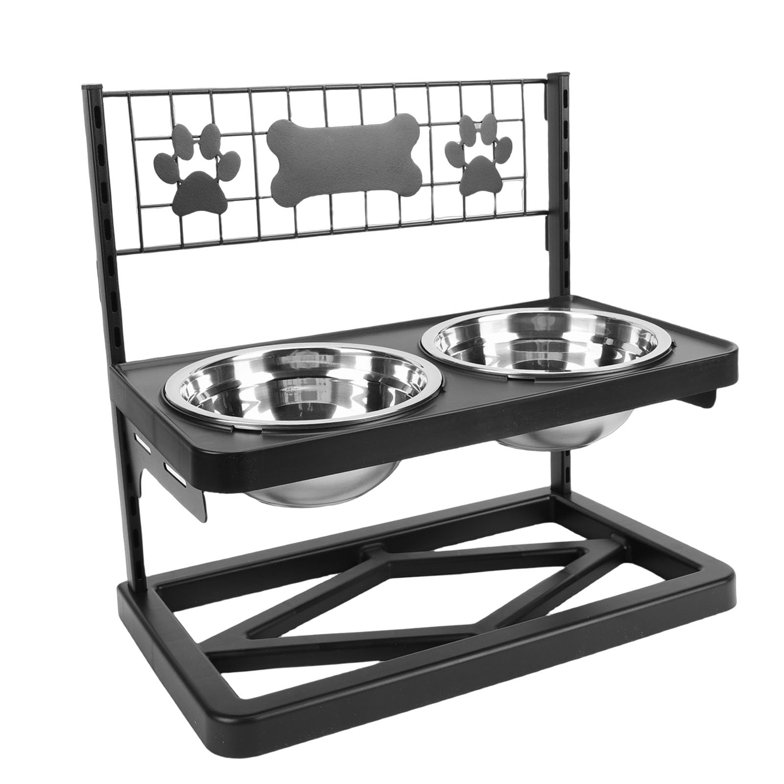 SIXRUN Soporte Elevado para Cuencos para Perros, Alimentador para Mascotas Elevado de Ajustable con 2 Cuencos de Acero Inoxidable, Estación de Alimentación de Hierro con Diseño de Cuenco Doble para