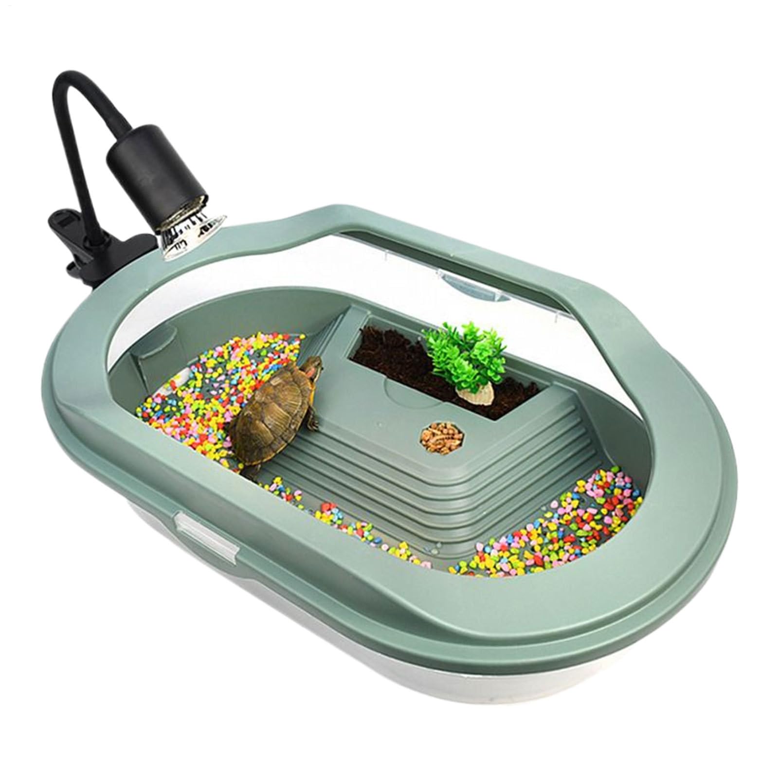 Serbatoio per tartarughe d'acqua, terrario per tartarughe, di drenaggio inferiore, coperchio trasparente, scatola per allevamento habitat per piccoli rettili eremiti, granchi, gechi, piccoli