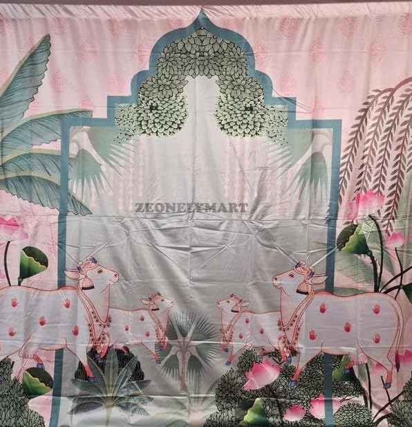 Image of pichwai Backdrop Cloth Decorations | gomatha Backdrop for decorationss | Cow Backdrop Cloth for decorationss (8 8 ft)