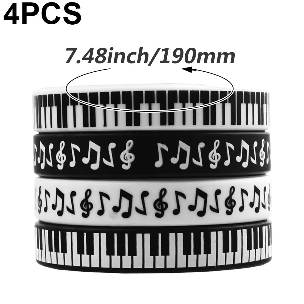 4 Pezzi Braccialetto con Stampa a Forma di Tastiera per Pianoforte, Braccialetto in Silicone alla Moda, Accessori per Feste Musicali per Musicisti, Studenti E Amanti della Musica