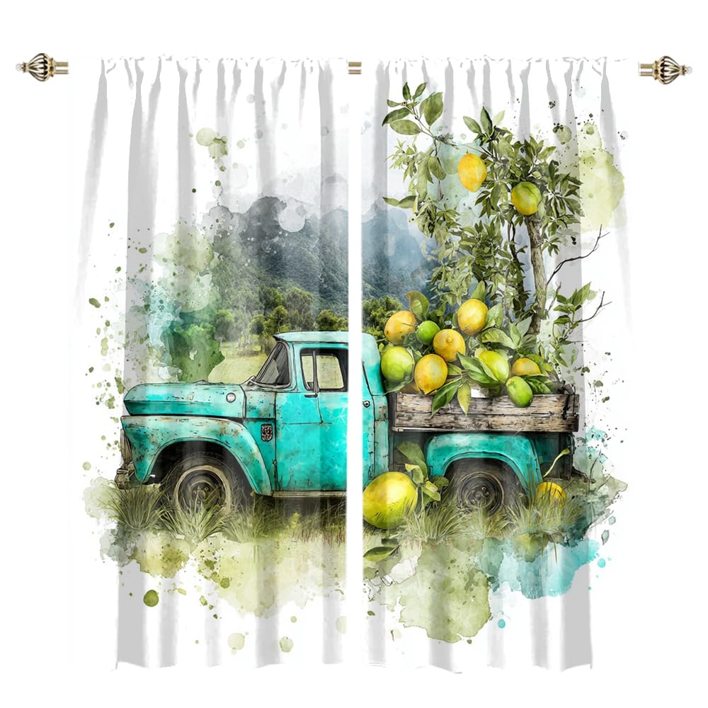 Rideaux occultants vintage camion aquarelle pour salon et chambre bohème