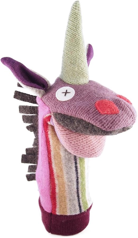 Cate and Levi - Hand Puppet - Premium Reclaimed Wool - Handmade in Canada - Machine Washable (Unicorn)