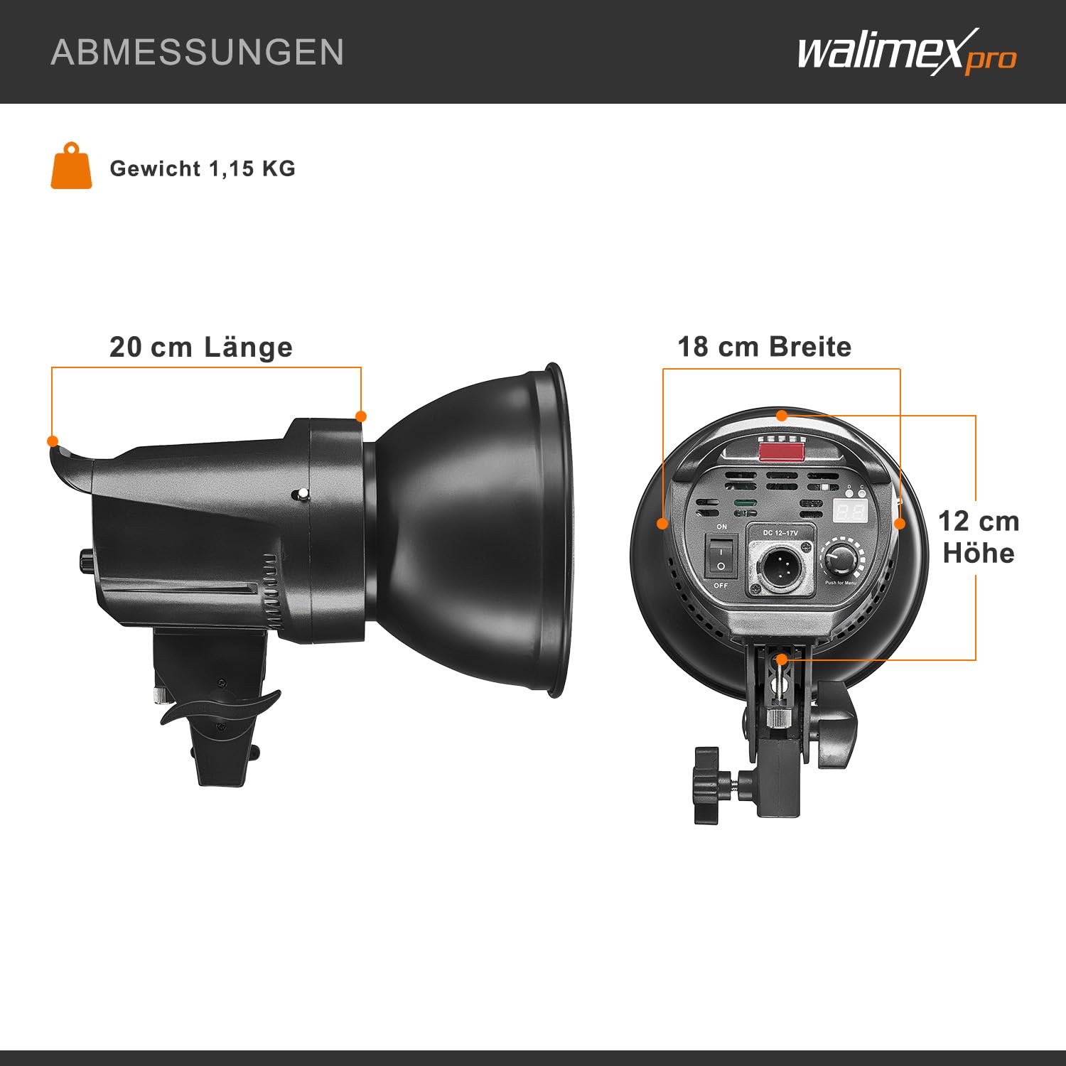 Walimex pro Niova 60 Plus Bi Color – lampa wideo LED światło ciągłe lampa studyjna, 60 W, COB LED, możliwość ściemniania, Bi Color 3200-5600K, 600 lumenów, CRI ≥ 93 Ra, radiowy pilot zdalnego sterowania, Bowens reflektor