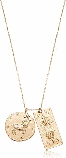 Zodiac Double Medallion 18k Gold Plated Necklace for Women. Fashion Jewelry and Accessory
