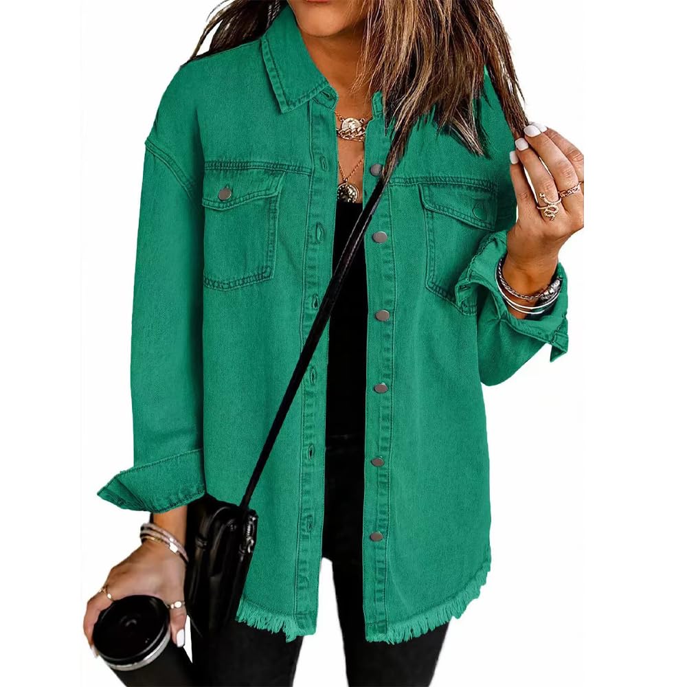 Chaqueta vaquera informal con botones y efecto desgastado para mujer, larga y ligera, extragrande