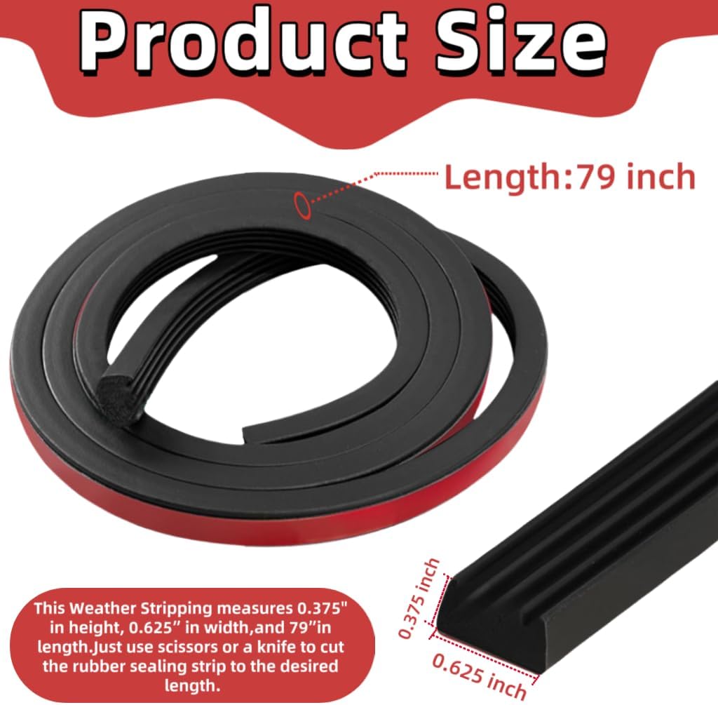 326A0004 Ribbed Rectangle Rubber Seal 3/5 in x 79 in, Ribbed Seal Strip Self-Adhesive EPDM Foam Rubber Seal,Ideal Weather Stripping,Fits for RV,Boat,Auto,Truck,Garage Door,Marine
