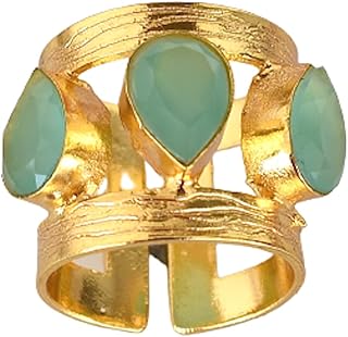 Veracity Jewelry Aqua Chalcedony Rings For Women - 18K Gold Plated March Birthstone Aqua Chalcedony Designer Handmade Rings - Green Chalcedony Fashion Statement Designer Jewelry Rings for Girls / Women - VR-164