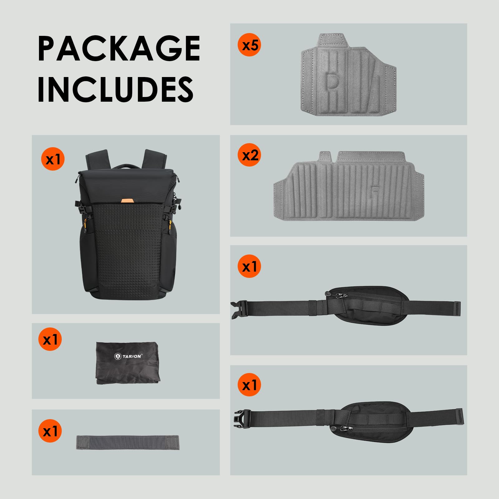 TARION Mochila Fotográfica Grande Profesional - Compartimento Portátil 16'' + Acceso Lateral/Trasero Rápido con Cubierta Impermeable y Cinturón Desmontable - Para Cámaras DSLR Thorner