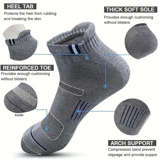 Image of UNAAR SMARTY Ankle Socks Pack of 5 | Cotton Blend Breathable Moisture-Wicking Fabric | Soft Grip Free Size Stretch Fit Socks for Men | Ideal for Gym, Sports, Walking, Running