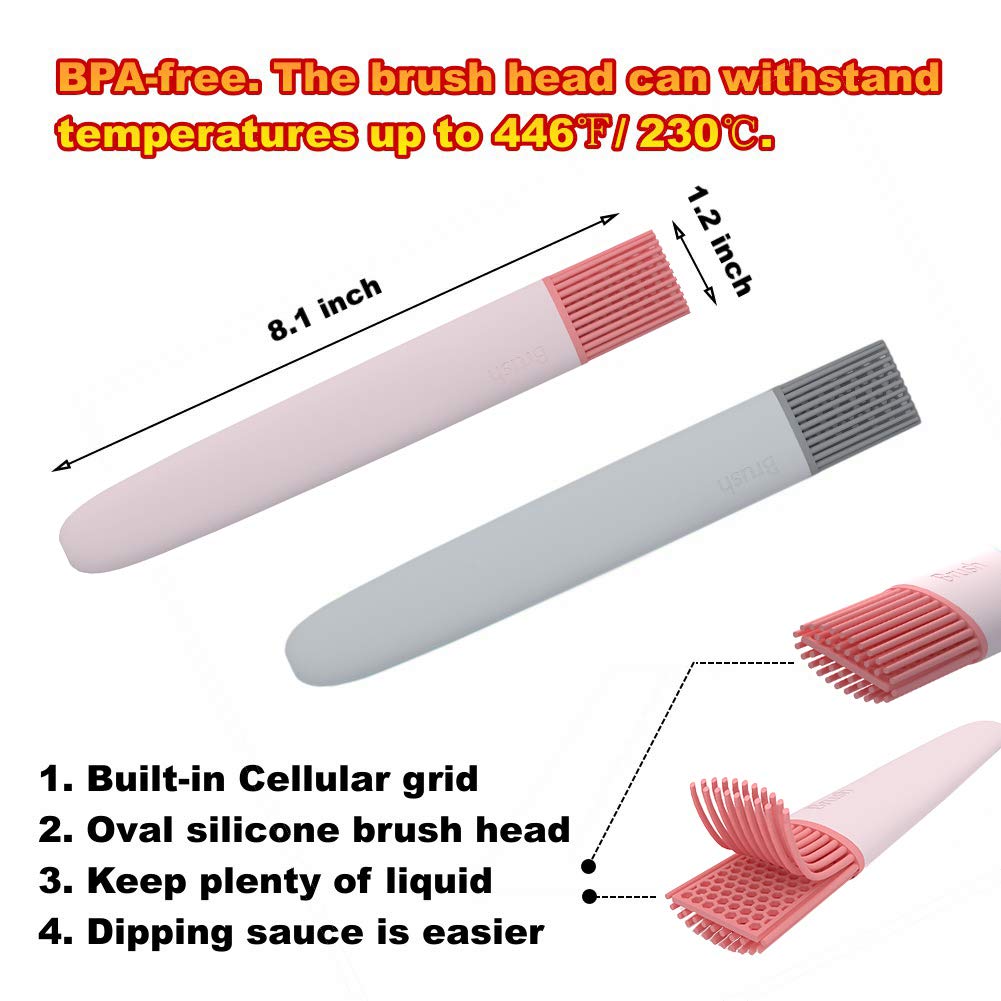 OYV Pastry Brush, Basting Brush BBQ Sauce Marinade Meat Silicone Oil Brush Heat Resistant Food Grade Cooking Brush for Baking, Cooking, Marinade, Sauce, Steaks (Gray+Pink)