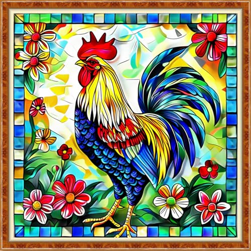 Image of Findvoor Stamped Cross Stitch Kits for Beginner Embroidery Kits for Beginners Adults DIY 11CT Cross Stitch Patterns Needlepoint Kits Crossstitching Kits-Rooster Flower 18x18 inch