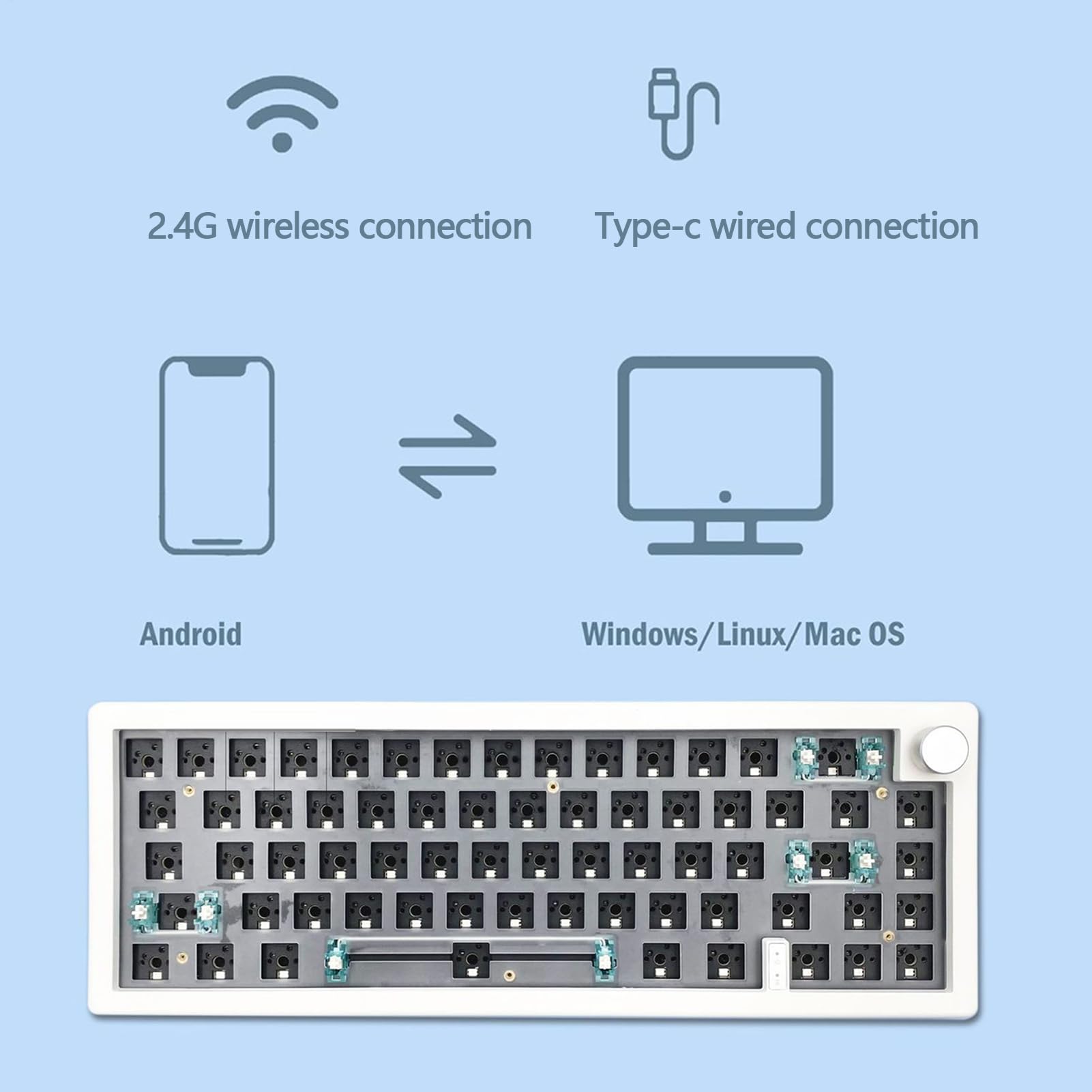 Tastiera meccanica wireless: compatta con retroilluminazione RGB | tastiera da per PC a 67 tasti, di controllo multimediale, ufficio in casa, sala giochi, cybercafé, adatta per blocco