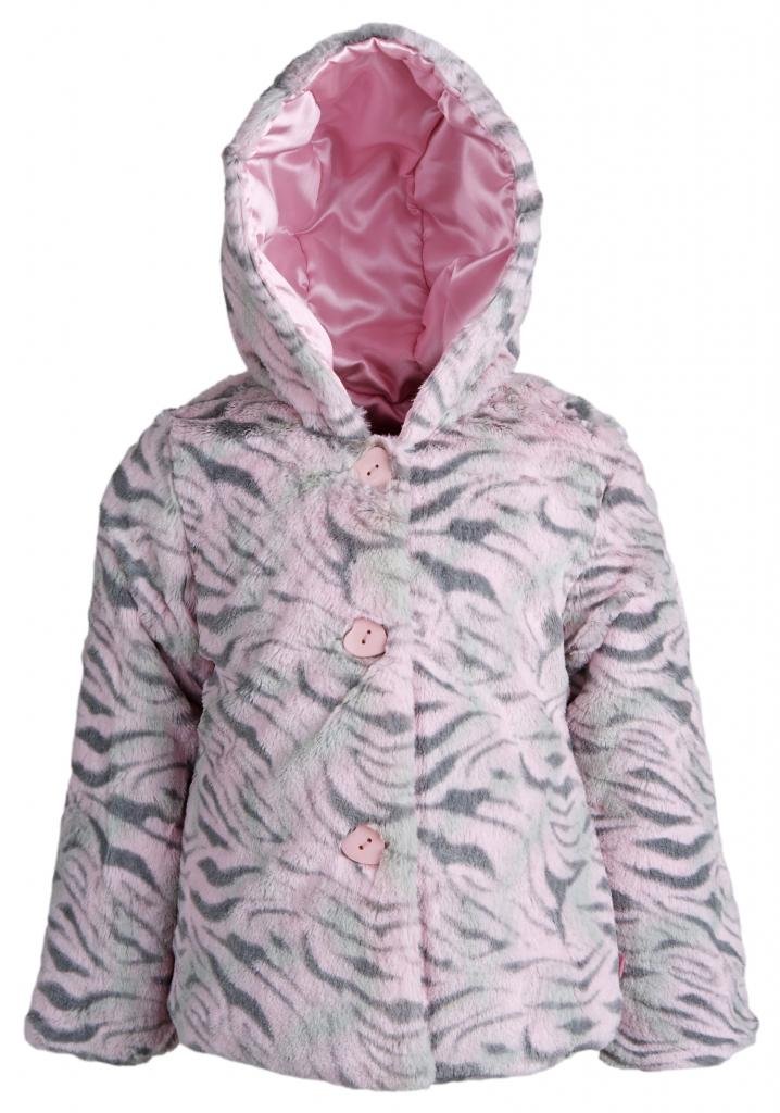 Wippette Baby Girls Hooded Faux Fur Animal Print Warm Puffer Winter Jacket - Pink (12 Months)
