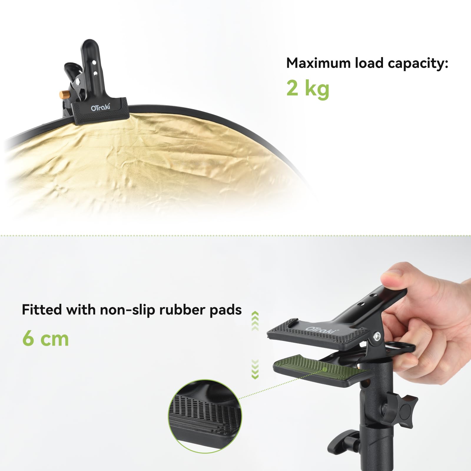 OTraki 2 Stück Reflektorklemme aus Aluminium, E-Mount Profi Klemme mit 7,5 cm Klemmweite, Klemmhalter für Lichtstativ mit 1/4''-3/8'' Adapter, Schwere Halterung für Fotostudio Hintergrund Reflektor