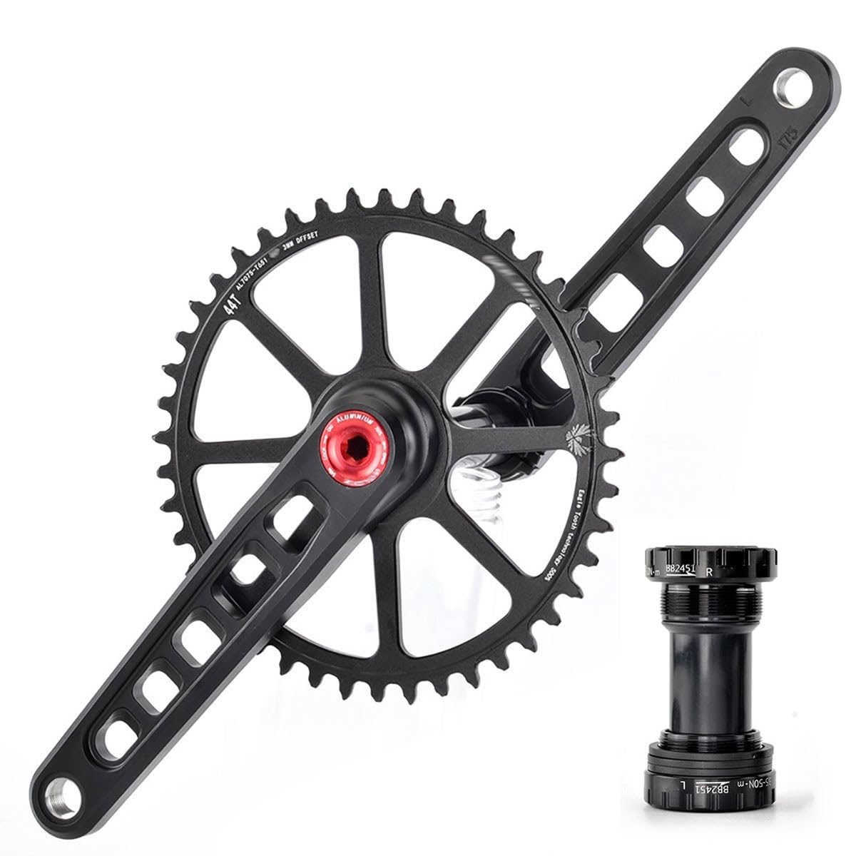 HZXQCVB 40T/42T/44T/46T/48T Chainring Crankset 165/170/172.5/175mm Bike Crank Hollow Integrated Ultralight Crank Arm Set With BB For Road Bike