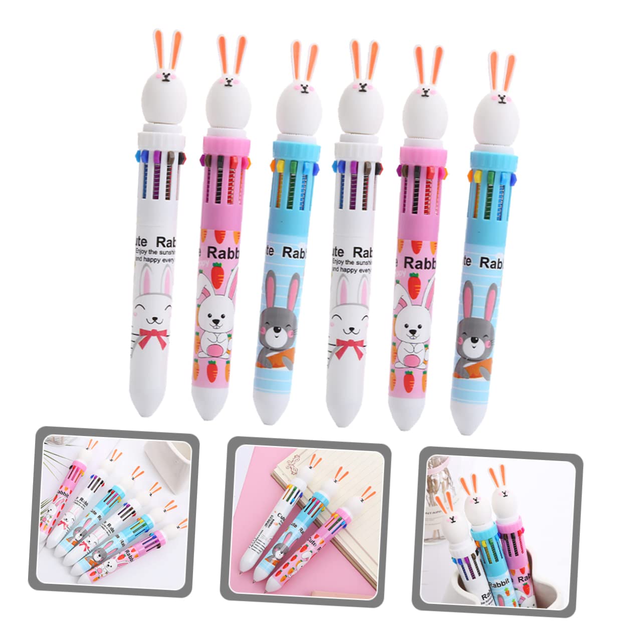 Tofficu 5 Ensembles Mini Stylos À Bille En Forme De Lapin Stylos En Vrac Surligneurs Multicolores Effaçables À Bille Rouges Mignons 6 pièces * 5