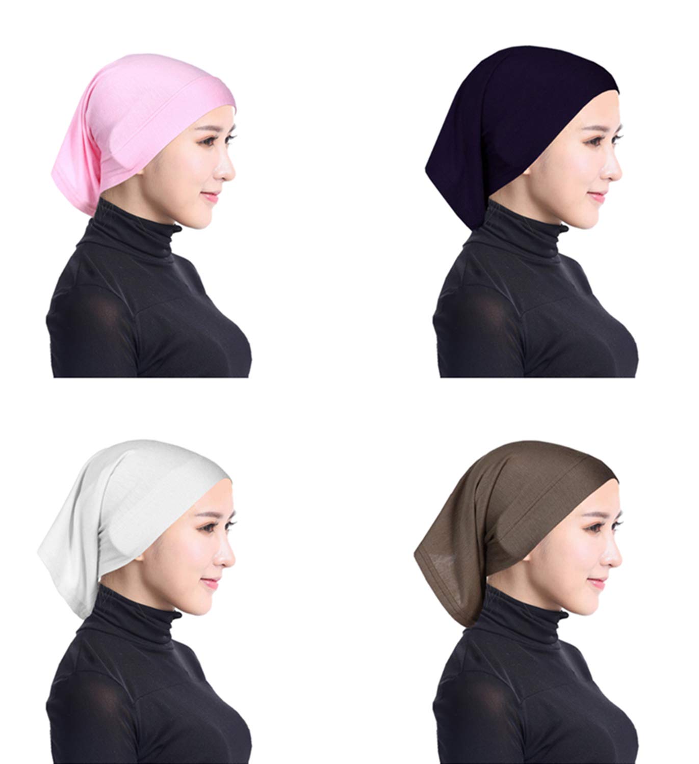 Ksweet Women Hijab Cap 4pcs Tube Bonnet 