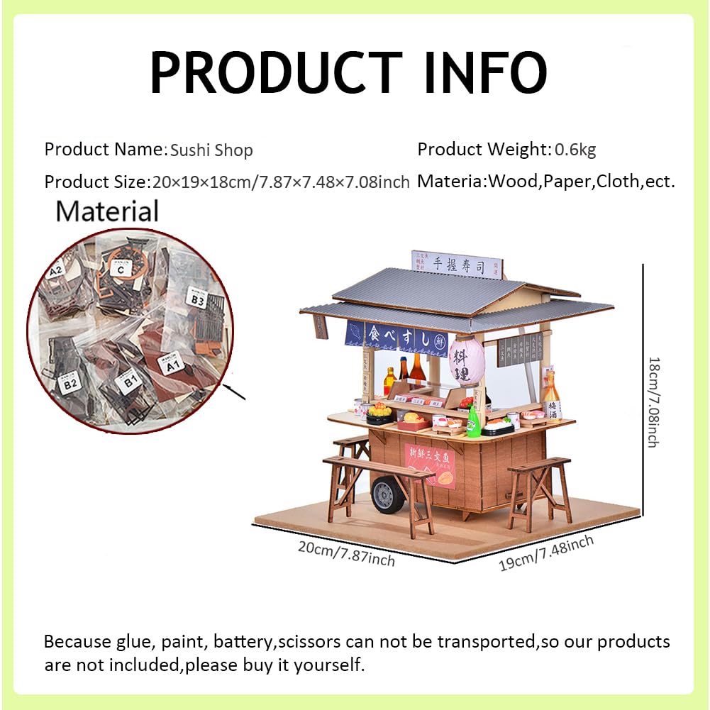 DIY Miniatuurhuiskit, Houten Doe-het-zelf Sushiwinkelmodel Voedsel- en