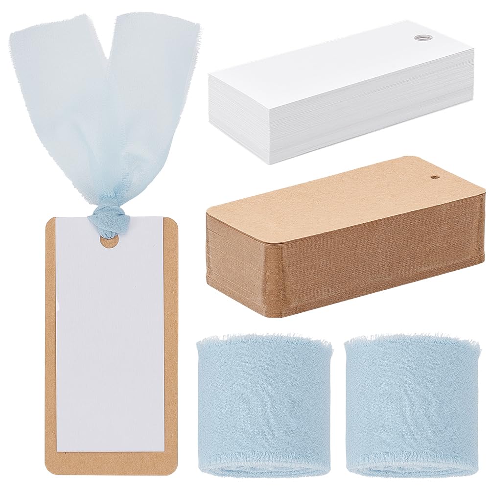 BENECREAT 80Pcs Name Place Cards for Table Setting with 10m/10.9 Yards Light Blue Faux Suede Cord, 99×50mm/3.9×2inch DIY Blank Hanging Gift Tags for Wedding Birthday Banquet Christmas Party