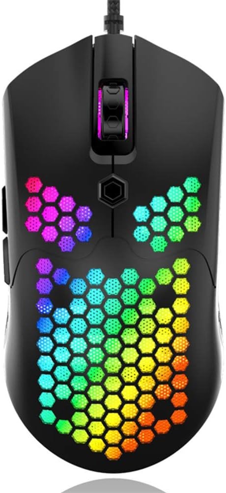 Lightweight Gaming Mouse Honeycomb Shell Pixart 3325 Ultralight RGB Wired Mouse 12000DPI Optical Sensor for PC Gamers Xbox (White)