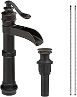 Vista 9 de Homevacious Grifo de baño negro para lavabo, cascada mate, cuenco antiguo de un solo orificio con tapón de drenaje emergente, línea de suministro