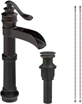 Homevacious Oil Rubbed Bronze Waterfall Vessel Sink Tall Black | Single Handle Bath Basin Farmhouse with Pop Up Drain Assembly Lavatory One Hole Mixer Tap Without Overflow