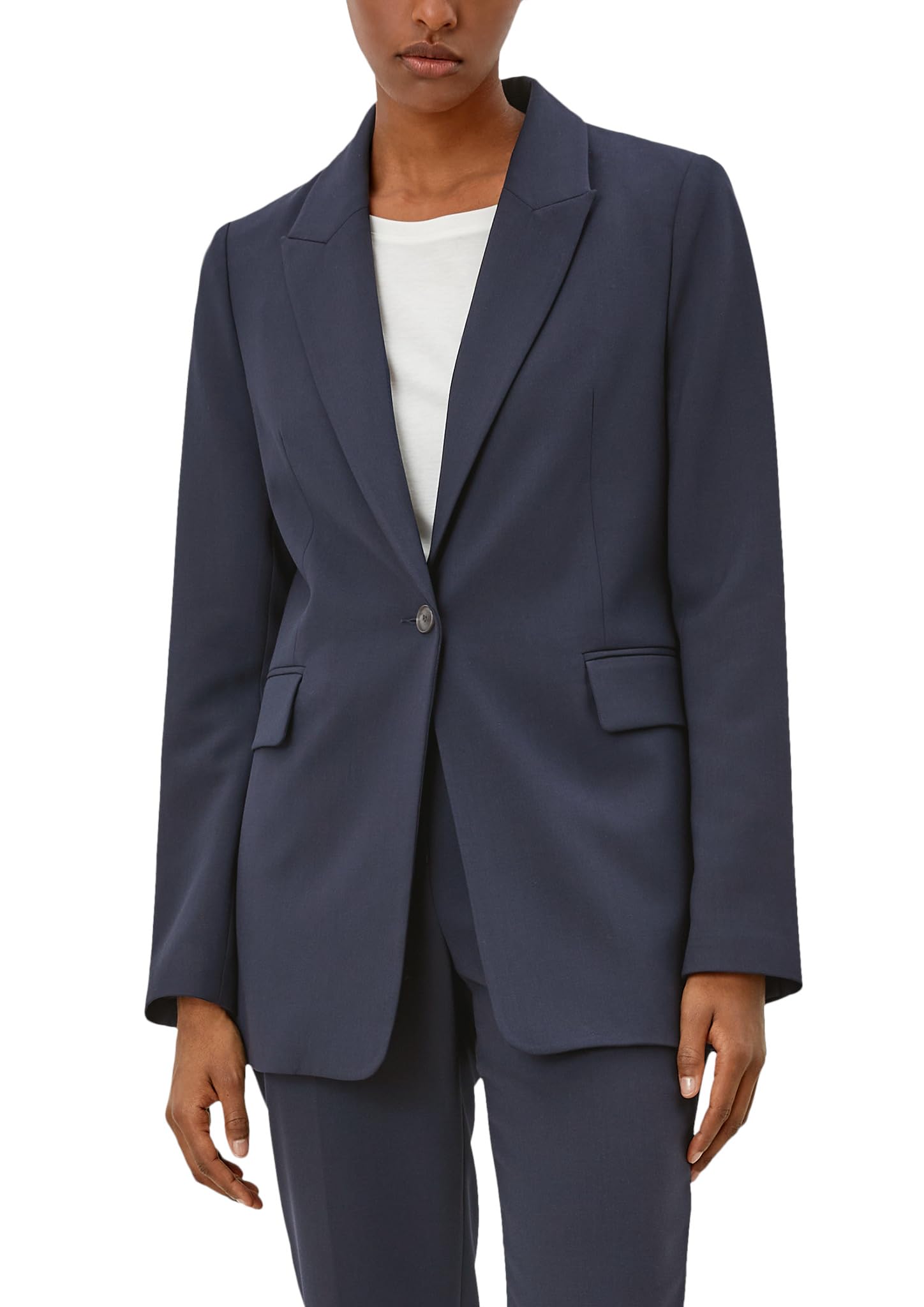 s.Oliver BLACK LABEL Blazer Dark Navy 34 | Angedeutete Tasche, Zierknopf, Webware