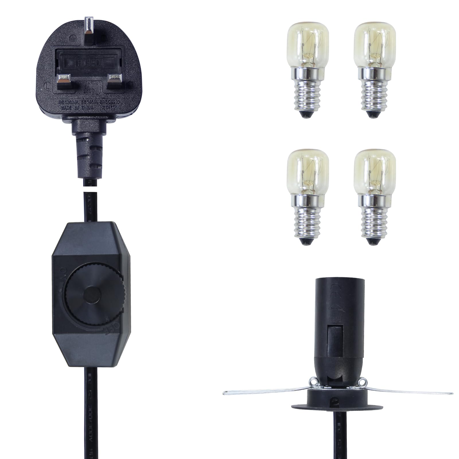 DECK INN Himalayan Salt lamp Replacement Light Fitting E14 Bulb Holder,Salt Lamp Replacement Light Fitting 3.5FT Salt Lamp 1 Spare Power Cord Cable with Dimmer Control Switch and 2 Bulbs