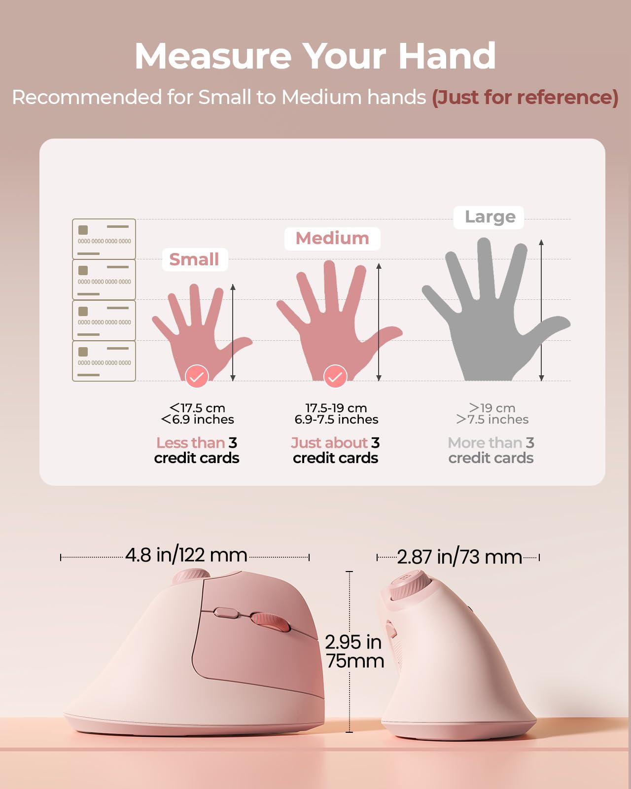 Ratón Ergonómico Inalámbrico, Ratón Vertical Recargable, Silencioso, con Botón de Volumen, Multi-Dispositivos (2*Bluetooth y USB), 3 dpi Ajustables para PC, Ordenador, Portátil, MacBook (Rosa)