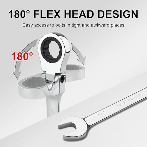 Miniatura 5 de Jetech Llave de trinquete de 0.945 in Cabezal flexible Llave de extremo de caja 12Pt Combinación métrica de trinquete cromo vanadio, forjada,