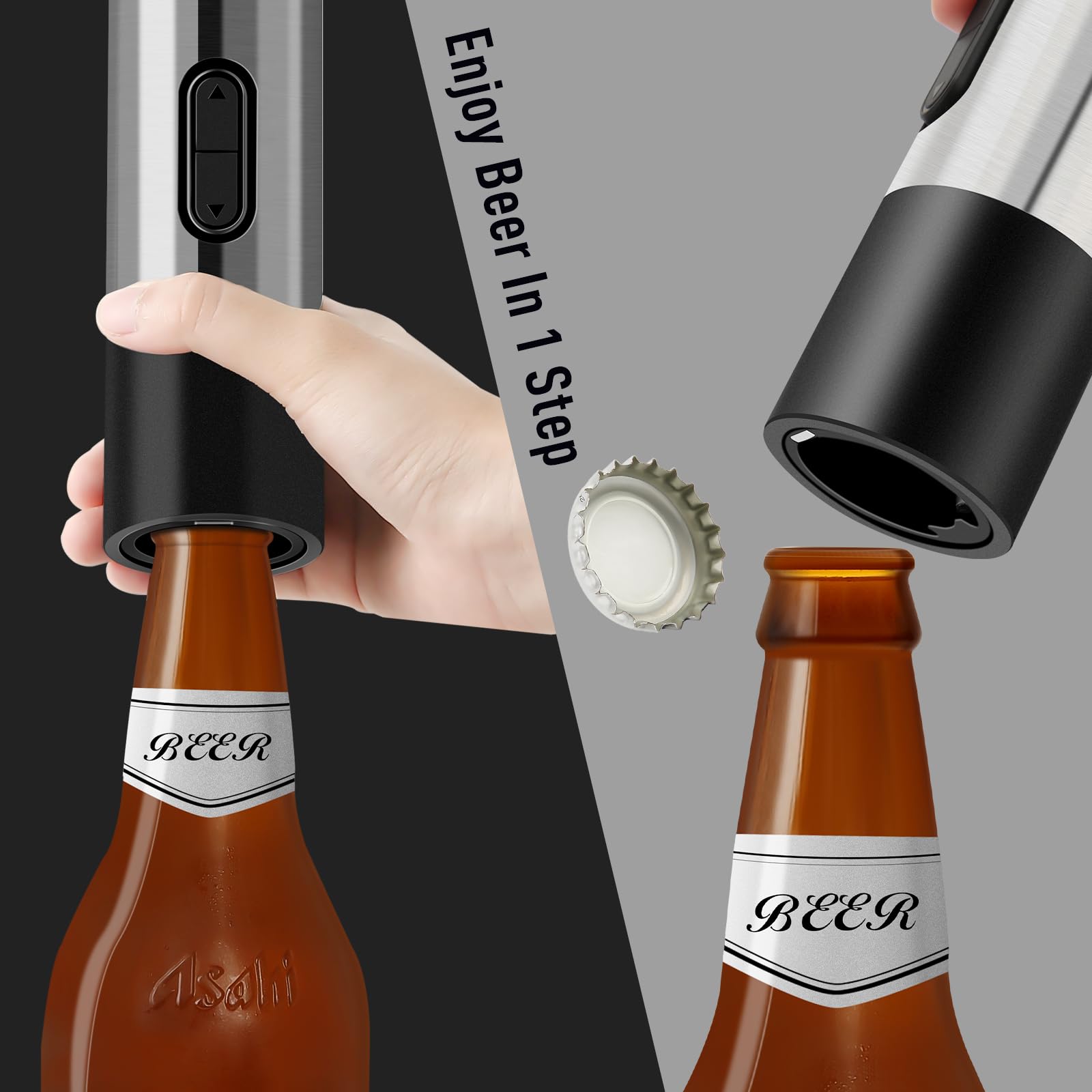 Secura Home Abridor eléctrico de botellas de vino y abridor de cerveza 2 en 1, sacacorchos automático recargable con cortador de aluminio, abridor de vino eléctrico con un solo clic para el hogar