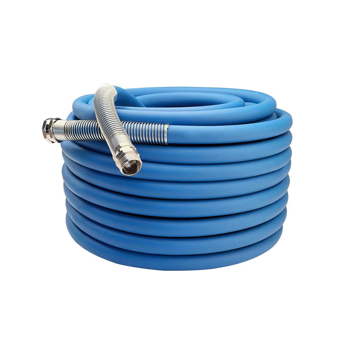 Guitrees 2026 Upgraded Garden Hose 100FT x 5/8", Heavy Duty Rubber Water Hose with Five Layered Braiding, Swivel male and female Nickel-plated Brass Fittings, 1000PSI Burst, 300PSI Working (Blue)
