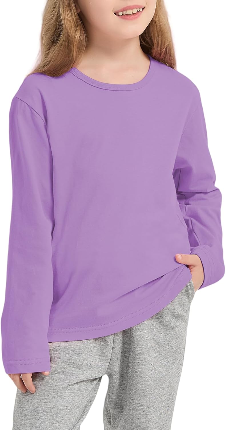 Girls/Toddlers Long Sleeve Shirts Kids Crewneck Soft Cotton Fall Tops Girls' Basic Long Sleeve Tee(2-14Years)