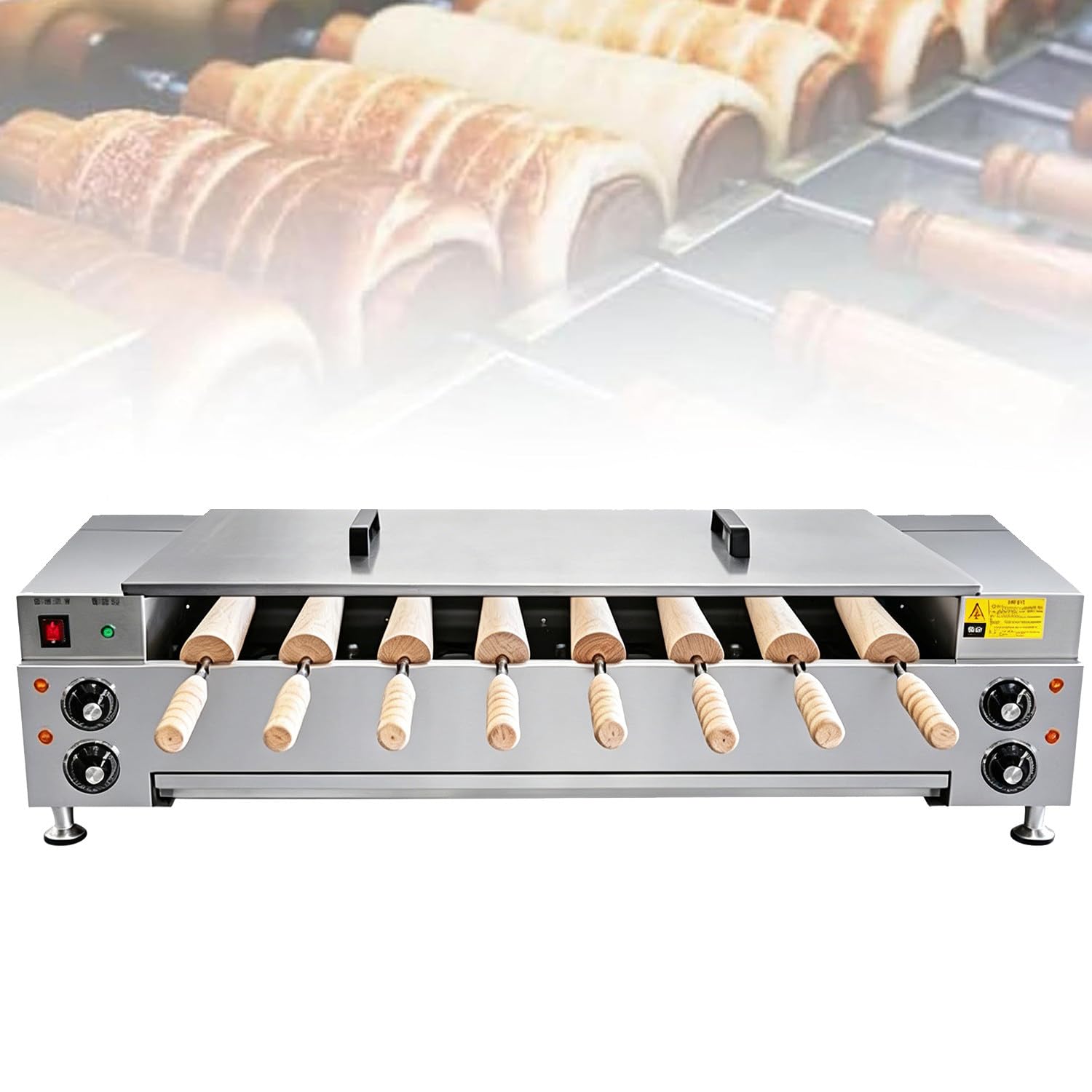 RETRIN Chimney Cake Oven Machine, Ice Cream Cone & Waffle Maker, 4/8 Rollers Non-Stick, Mechanical Temp Knob, for Commercial Home Bakery & Snack Bar 8pcs