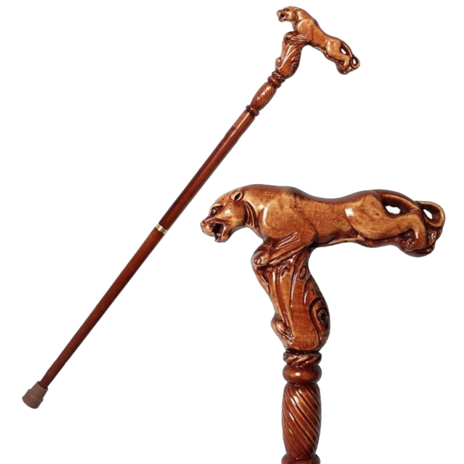 Bastón for caminar, bastones for caminar, bastón for caminar con cabeza de animal tallada a mano, bastón de madera con cabeza de leopardo tallada, bastón ligero, potente ayuda for caminar for personas