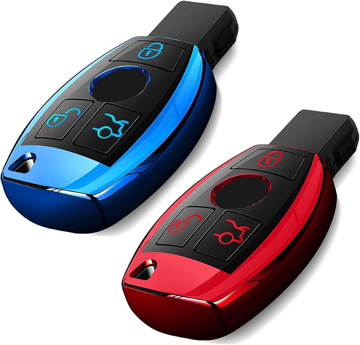 Intermerge for Mercedes Benz Key Fob Cover, Premium Soft TPU Key Case Cover Compatible with Mercedes Benz C E S M CLS CLK G Class Keyless Smart Key Fob_Red+Blue