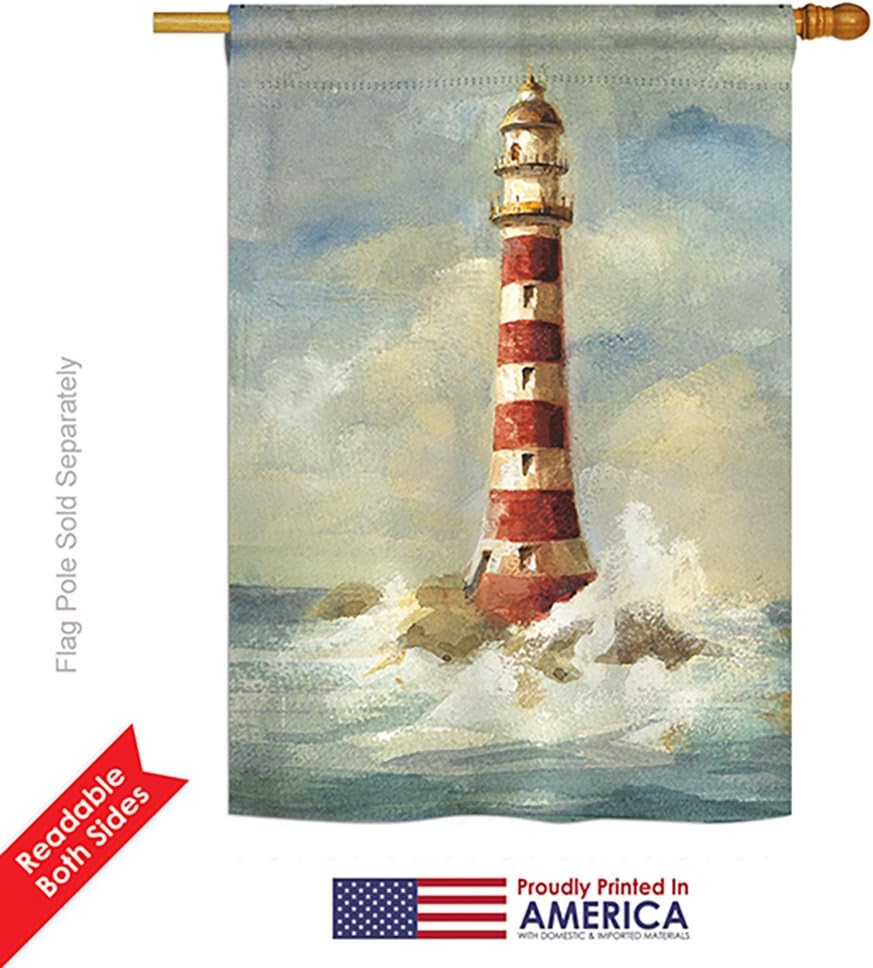 Breeze Decor H107060 Lighthouse by The Sea Vertical House Flag, 28" x 40" inch, Multi-Color